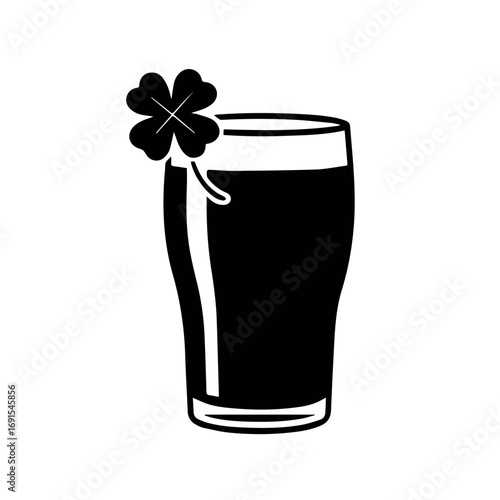 St patrick's day beer pint glass with shamrock clover vector illustration for irish celebration design