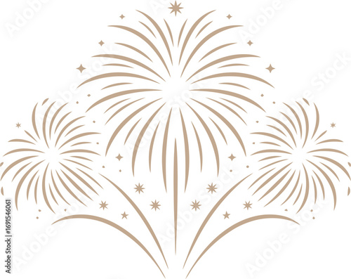 Elegant Fireworks Display in Muted Tones on a Clear Backdrop, Perfect for Sophisticated Events and Refined Celebrations with a Touch of Class