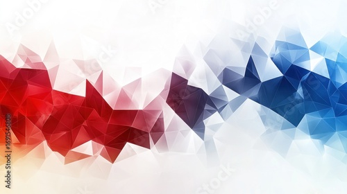 Fototapeta Naklejka Na Ścianę i Meble -  Abstract Geometric Background with Red, Blue, and White Triangles