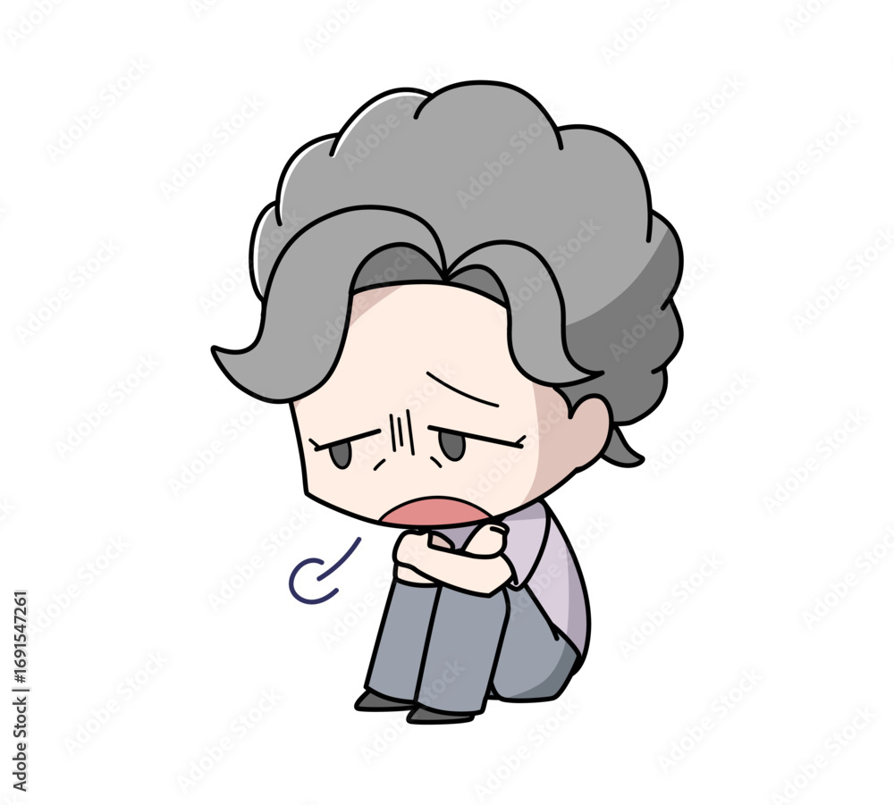 Obraz premium 体育座りで溜息をつく高齢女性のイラスト