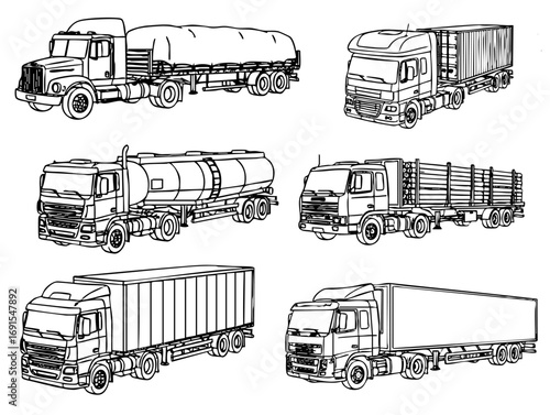 Lkw Lineart Vektorgrafik Transport Sammlung Logistik Fahrzeug Design Container