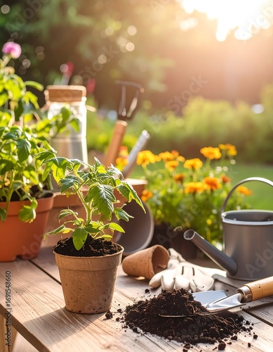 Garden tools and plants