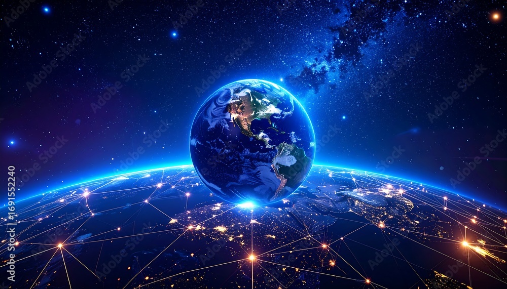 Fototapeta premium Earth in space, interconnected network