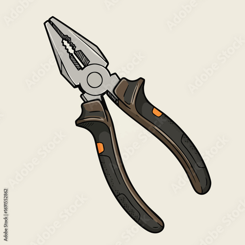 A detailed vector illustration of a versatile plier, an essential hand tool for various gripping, bending, and cutting tasks in construction and DIY projects.