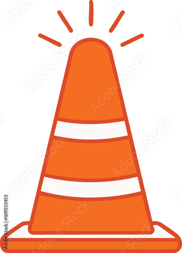 A vibrant orange traffic cone icon with white reflective stripes and radiating lines highlights a crucial warning or construction zone alert.