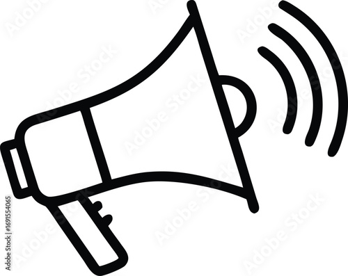 Megaphone outline icon with sound waves illustration for promotion design