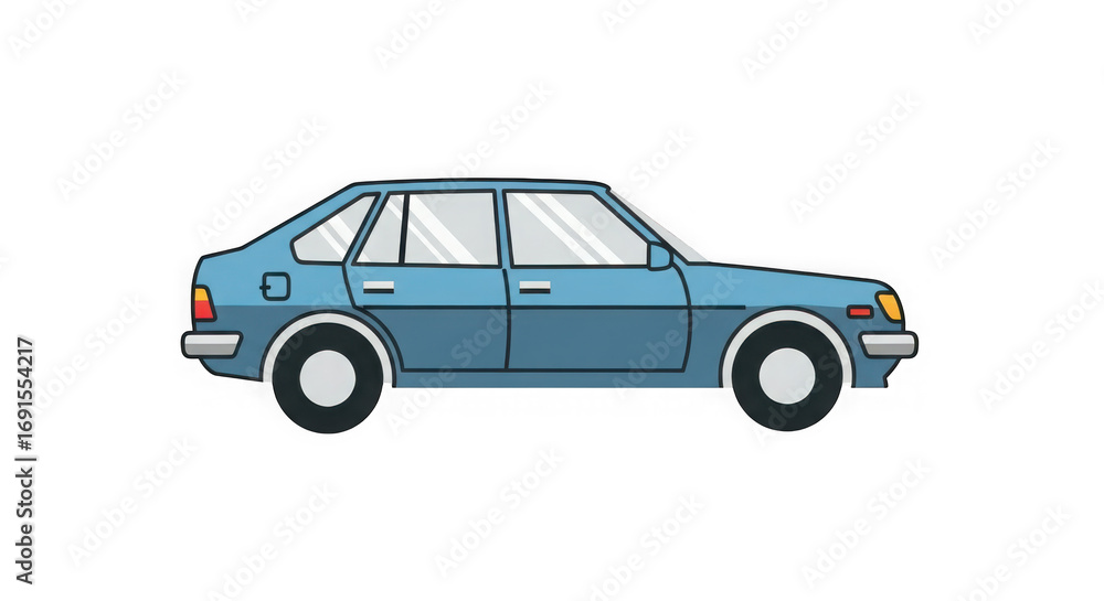 Fototapeta premium Retro blue sedan car side view isolated on black a classic automobile with subtle pixelated details evokes nostalgia transparent background