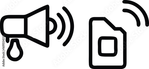 Megaphone with a drop and document emitting signal lines icon