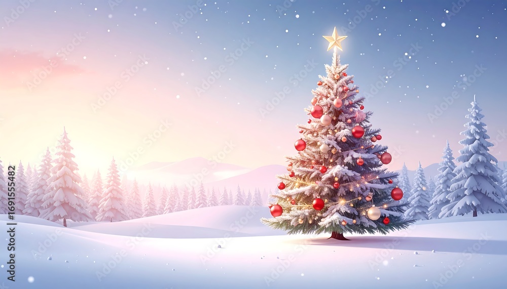 Obraz premium Christmas Tree in Snowy Landscape
