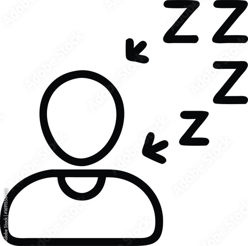 Minimal outline icon of a person sleeping with snoring sound symbols