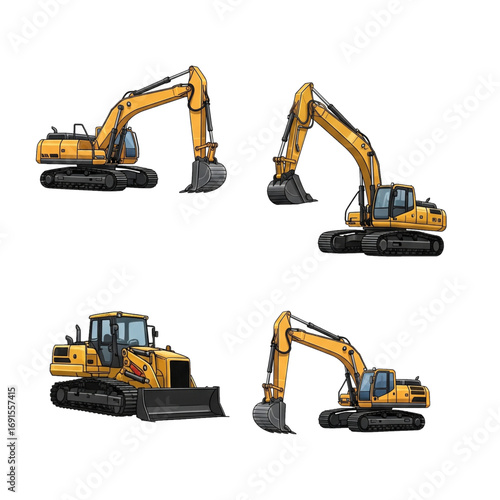 yellow excavator on white background