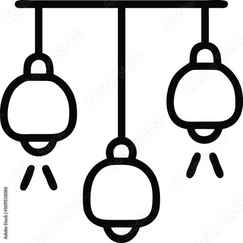 Minimalist chandelier icon with three lamps in line art style