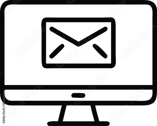 Minimalist computer monitor with email icon in line art style vector
