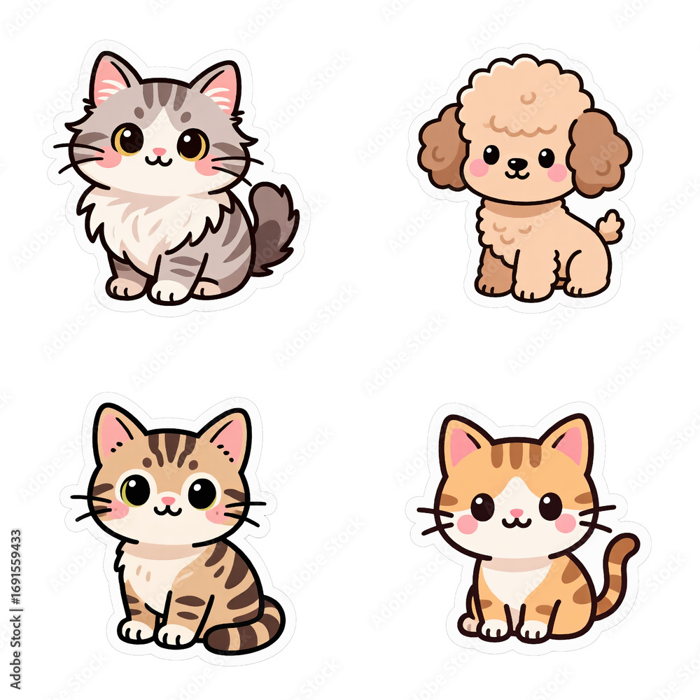 Fototapeta premium transparent background - collection of cute animals sticks