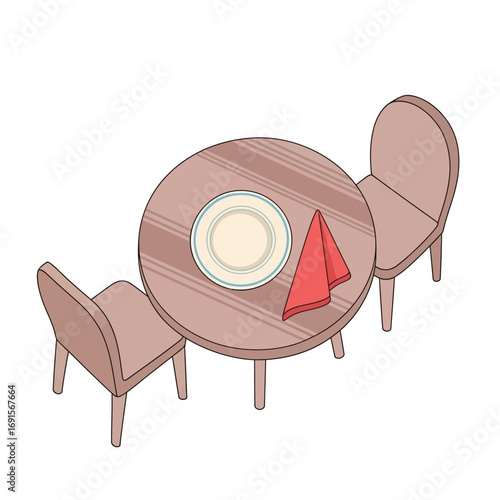 Overhead view of a ship captain's table and chairs in a cabin for planning a route on Columbus Day.