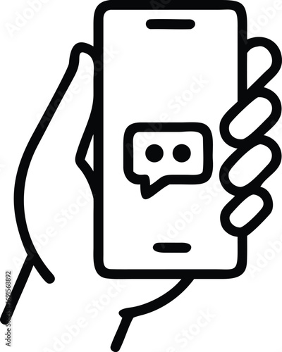 Mobile phone in hand outline with new message notification icon