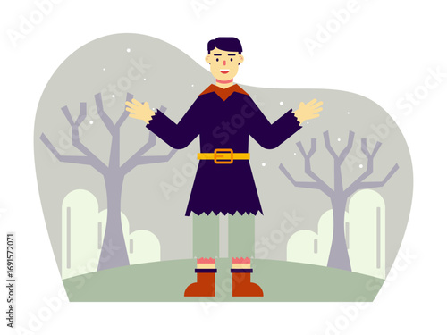Man dressed for Halloween costume. Trick or treat vector illustrations. Flat vector illustrations.