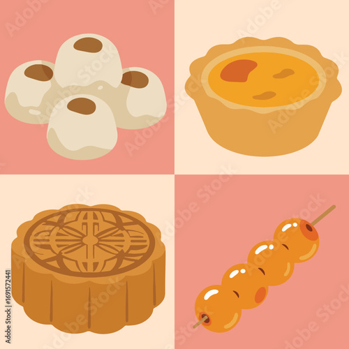 set illustration vector graphic of chinese  traditional food dessert