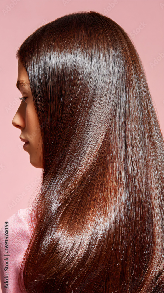 Fototapeta premium Healthy Glossy Brown Hair Texture, Salon Product Ad Mockup 