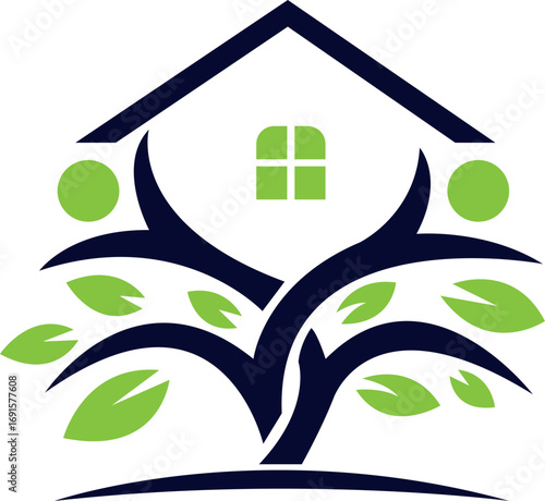 House Tree Growth Logo Design Real Estate Development Icon Template Vector
