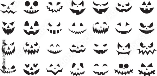 Halloween Faces, Pumpkin Icons, Spooky Patterns, Jack-o'-lantern Designs, Horror Symbols, Black White Art, Scary Faces, Creepy Graphics, Gothic Illustrations, Festive Icons, Eerie Designs, Haunted Ima