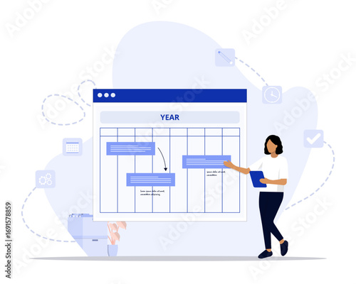 Timeline concept illustration. Suitable for landing page, ui, web, App intro card, editorial, flyer, and banner.