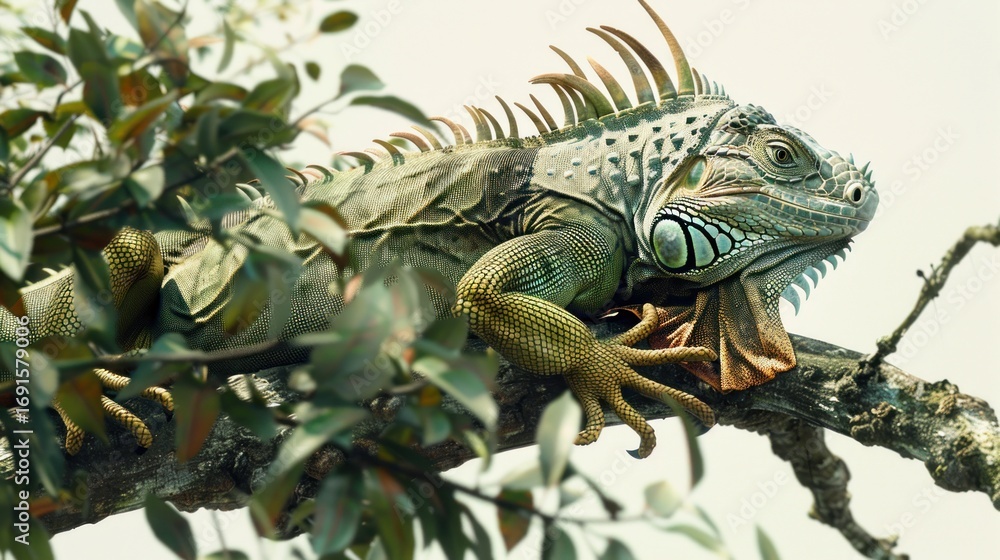 Fototapeta premium Colorful iguana on branch