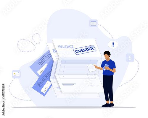 Overdue bills concept illustration. Suitable for landing page, ui, web, App intro card, editorial, flyer, and banner.