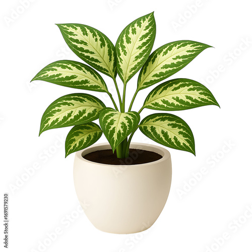Elegant Green and White Variegated Plant in Ceramic Pot