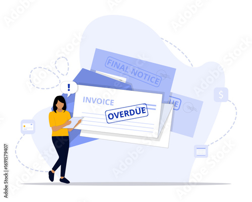 Overdue bills concept illustration. Suitable for landing page, ui, web, App intro card, editorial, flyer, and banner.