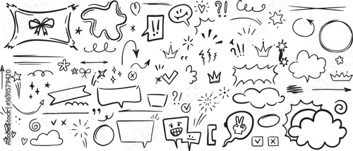 Random Doodle Elements – Arrows, Speech Bubble, Shapes, Scribble, Decorative, Hand Drawn, Vector, Cute, Sketch, Fun, Line Art, Icons, Abstract, Creative, Design, Illustration, Set, Pattern