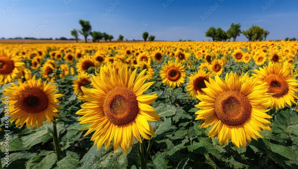 Fototapeta premium Sunflowers blanket a vast field under a vibrant sky
