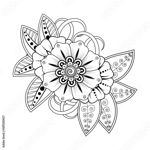 Mehndi flower pattern for Henna drawing and tattoo. Decoration in ethnic oriental  Indian style. Doodle ornament. Outline hand draw vector illustration.