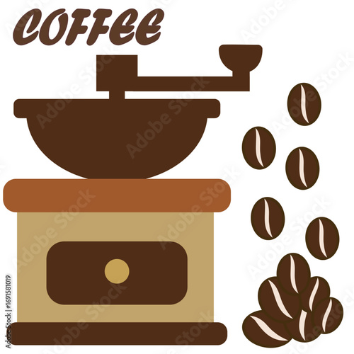 Vintage coffee shop logo featuring a classic coffee mill icon. Perfect for café branding, retro identity, barista themes, coffee packaging, old-fashioned design, and nostalgic coffee illustrations.