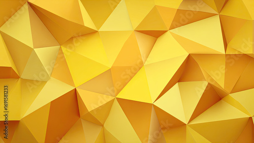Golden yellow abstract geometric layout in polygon shapes creates vibrant and dynamic background with sharp edges and depth