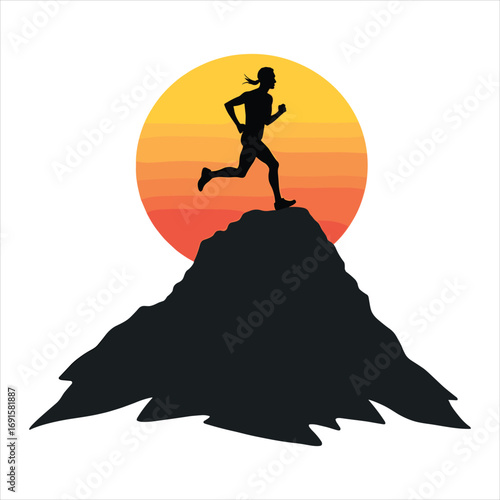 silhouette of a man on the mountain with sunset