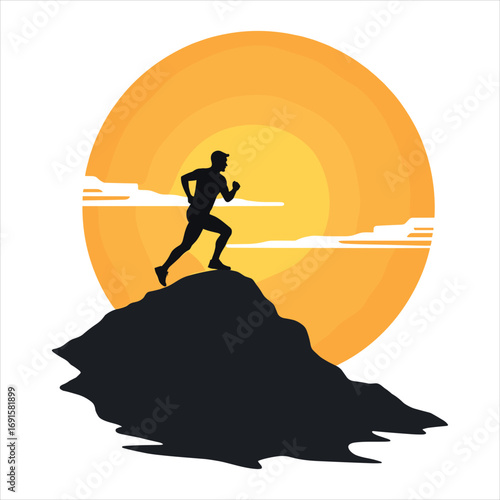 silhouette of a man on the mountain with sunset