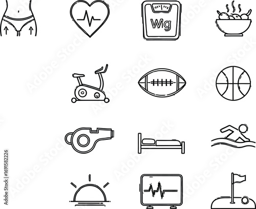 Inspiring icons for health, fitness, and lifestyle goals, promoting wellness and active living with vibrant energy