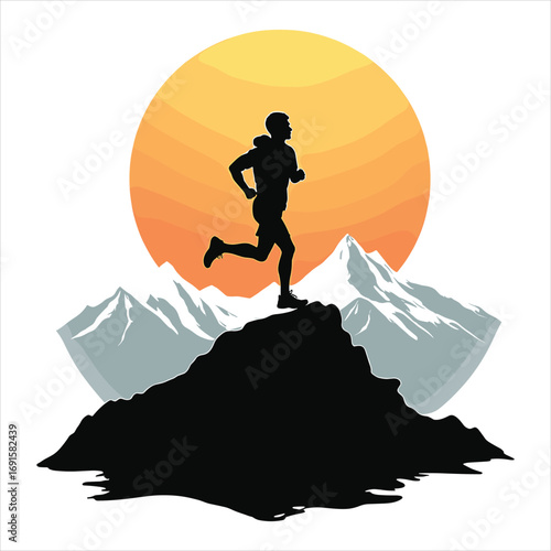 silhouette of a man on the mountain with sunset