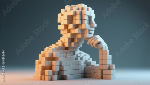 Abstract Pixelated Human Bust Sculpture Digital Art 3D Render Modern Minimalist Design Artwork