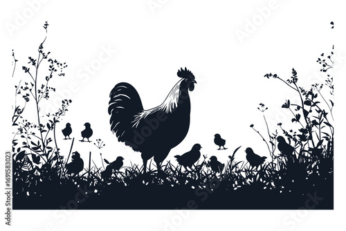 rooster and hen, chicken, bird, rooster, farm, animal, hen, vector, illustration, cartoon, poultry, silhouette, cockerel, nature, animals, drawing, icon, cute, fowl, art, feather, agriculture, morning