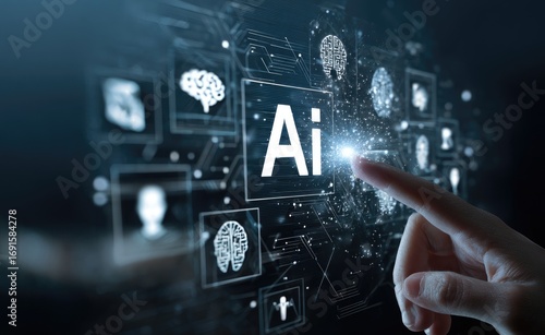 Close-up of a hand touching a digital interface displaying 