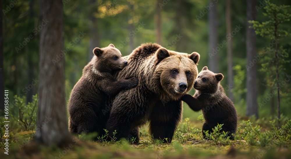 Obraz premium Brown bear family in forest