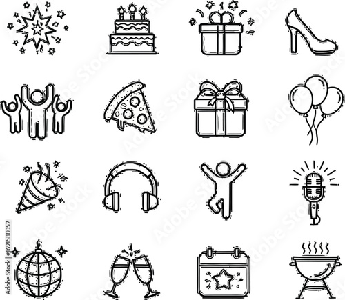 Celebrate with fun party icons for birthdays, holidays, and special events, bringing joy and excitement