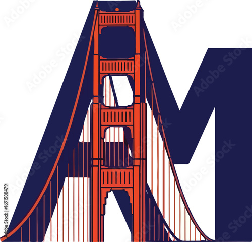 Iconic Golden Gate Bridge design integrated into bold 'AM' monogram representing San Francisco's architectural grandeur and city pride