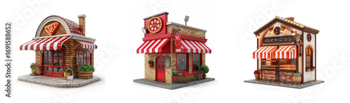 pizza shop 3d side view full length isolate on white background