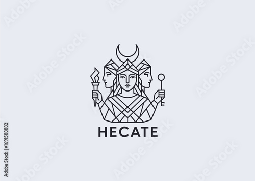 A geometric style line art Hecate logo, representing magic, crossroads, and the goddess of witchcraft