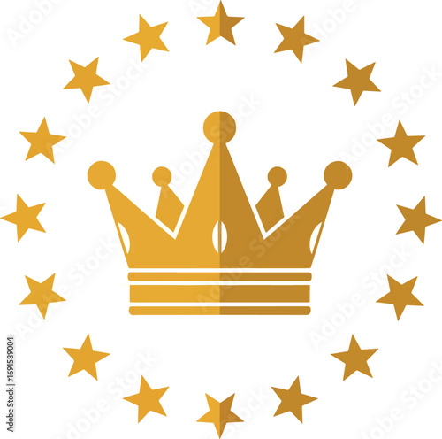 Elegant golden crown surrounded by shining stars symbolizing achievement, success, and royalty in a modern, sophisticated design