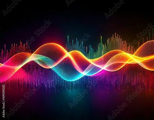 Wallpaper Mural Vibrant neon sound wave abstract background  Torontodigital.ca