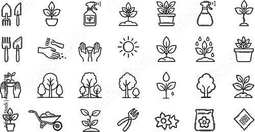 Trendy gardening icons perfect for your next project about plants, growth, and nature with rustic charm